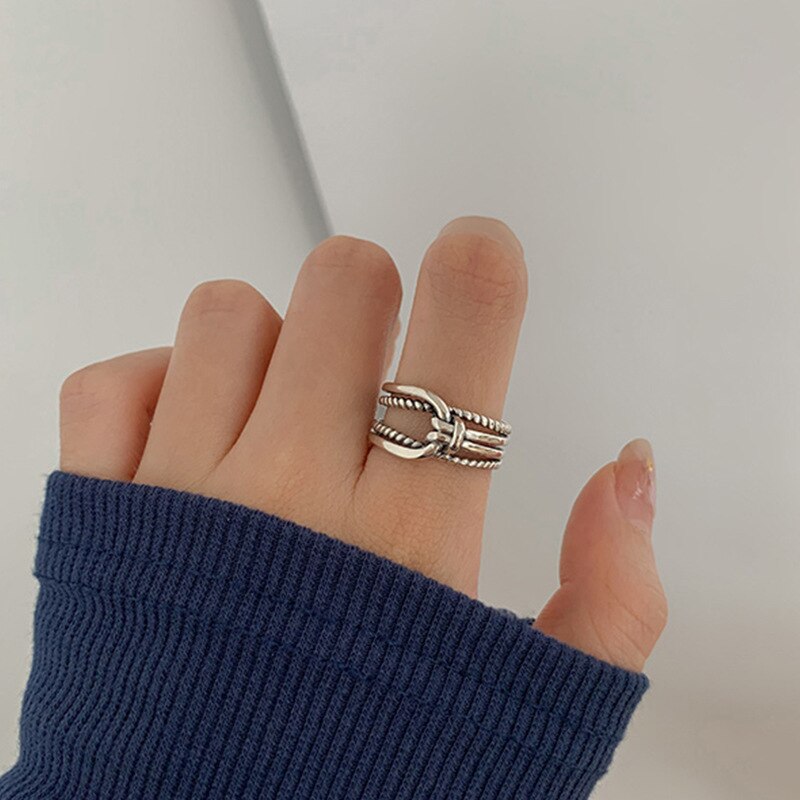 ANENJERY 925 Sterling Silver Combination Rings for Men Women Retro Personality Niche Chain Rings Party Jewelry: S-R1074