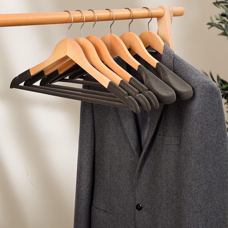 Velvet coat hanger wood flocking wide shoulder suit clothes rack home Wardrobe closet organizer luxury clothes wooden hanger