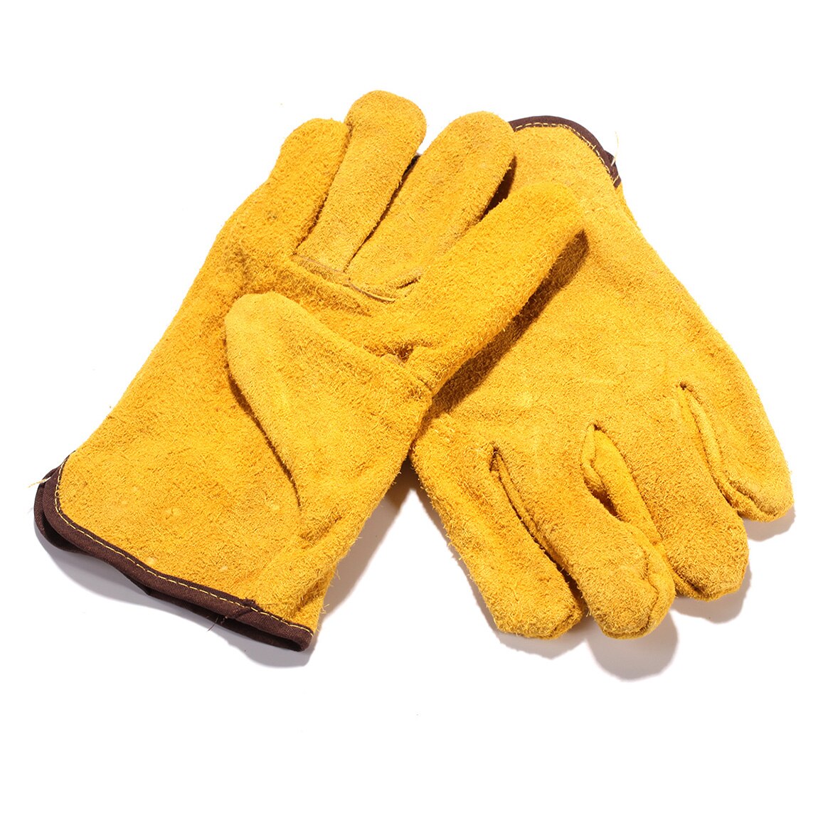 Pair Yellow Short Gloves Leather Hand Glove for Welding Smelting Work Protection