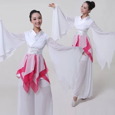 Wit/rode Chinese Etnische Kostuums Yangko Dans Kleding Klassieke Vrouwelijke Fan Mythe Fee Podium Prestaties