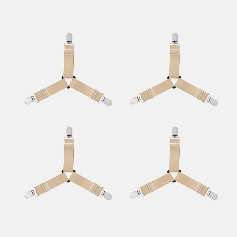 Adjustable Elastic Bed Sheet Clips Grippers Set Linen Fasteners Way Sides Suspenders Sheet Holders Mattress Strapsit Bedding: 4pcs-Beige