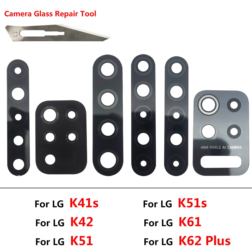 2Pcs Back Camera For LG K8 K41S K42 K51 k51S K61 K62 Plus Mobile Phone Housing Rear Camera Glass Lens Cover With Adhesive + Tool