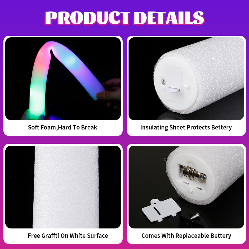 Bâtons lumineux LED en vrac, 12/15/30 pièces, bâton lumineux en mousse RGB coloré, Tube de joie, lumière foncée pour noël, anniversaire, fête de mariage