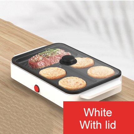 Electric Eggs Hamburger Baking Machine Griddle Red Beans Cake Pie Crepe Maker MINI Breakfast Pancake Omelette Egg Frying Pan EU: White with lid