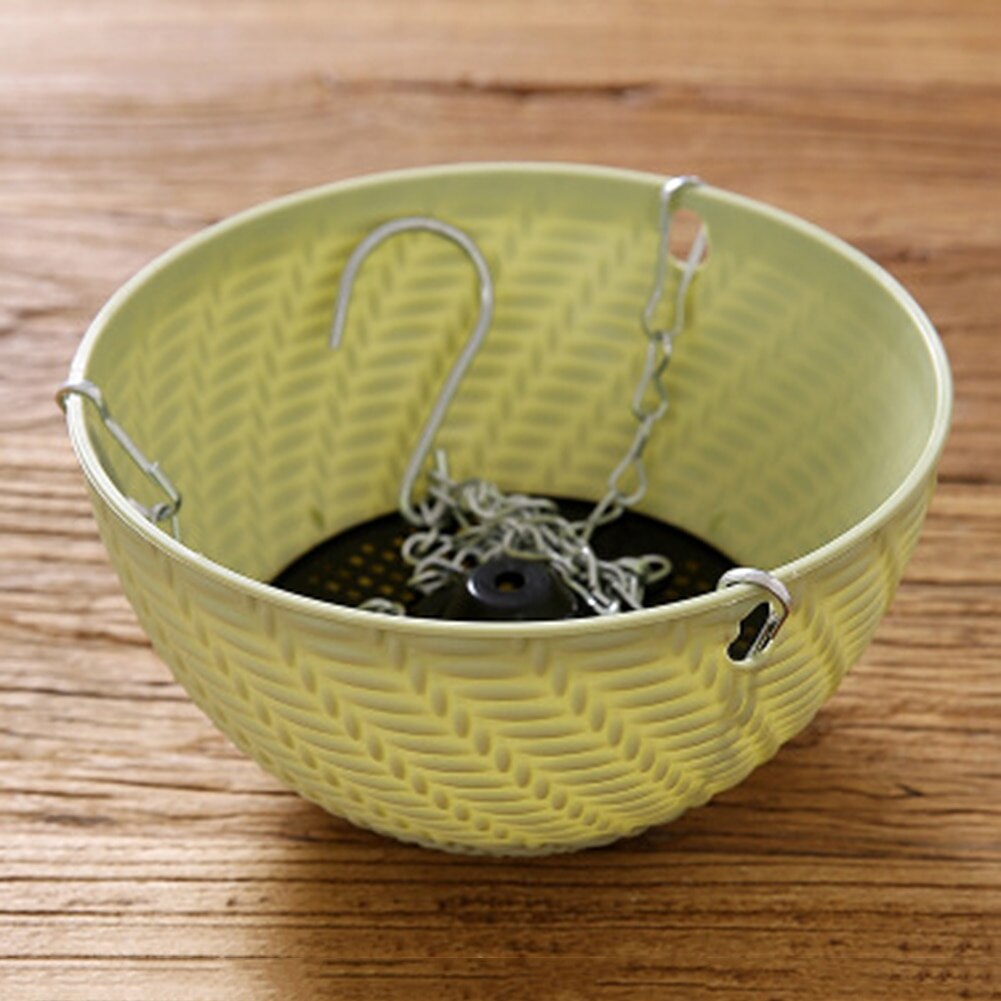 Hanging Baskets Rattan Woven Round Plastic Flower Pot Plant With Chain Houseplants Sky Planter Garden Balcony Decor: Green