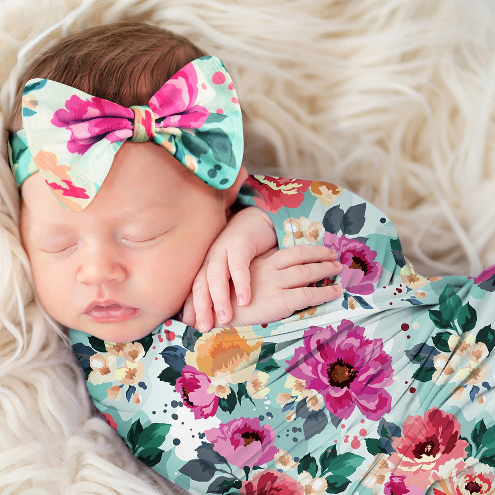 Pasgeboren Baby Fotografie Rekwisieten Deken Gedrukt Slapen Mousseline Wrap Hoofdband Pak Photoshoot Accessoires