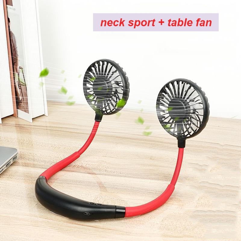 Mini USB Portable Fan Neck Fan Neckband With Rechargeable Battery Small Desk Fans handheld Air Cooler Light and Arama