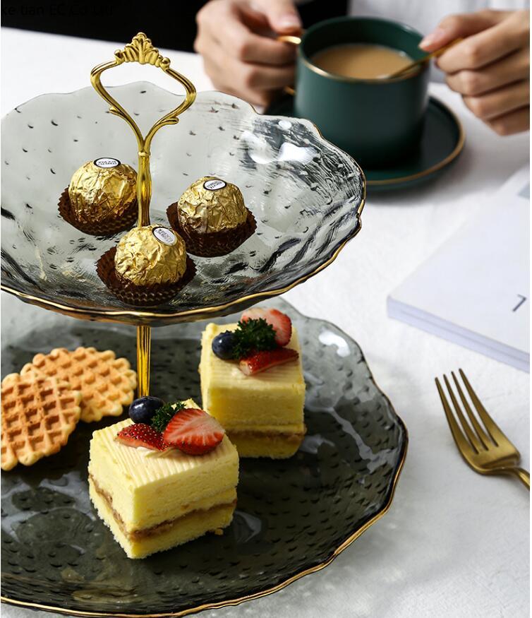 Nordic light luxury 3 layer cake tray double dessert fruit tray living room home dried fruit snack candy tray