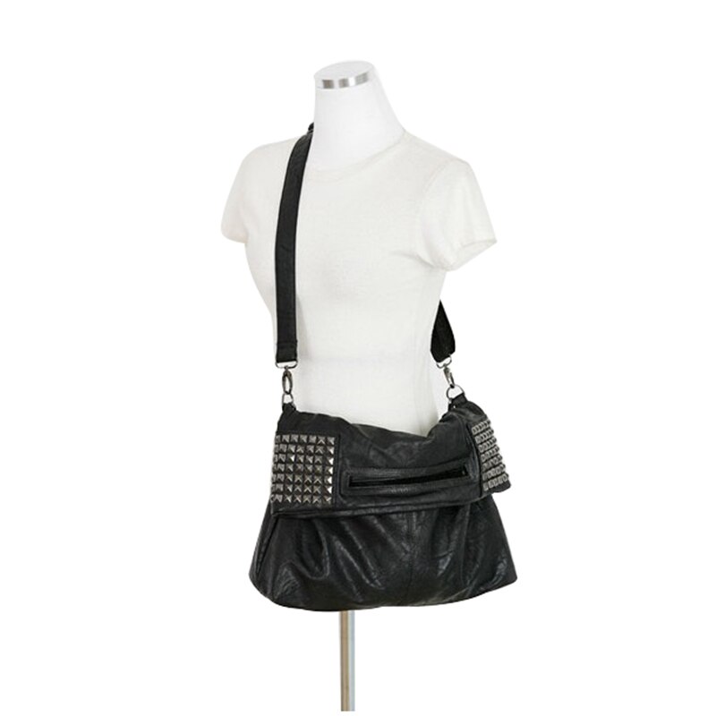 Dames Koreaanse Faux Leer Klinknagel Keten Opvouwbare Schouder Portemonnees En Handtas Cross Body Bag