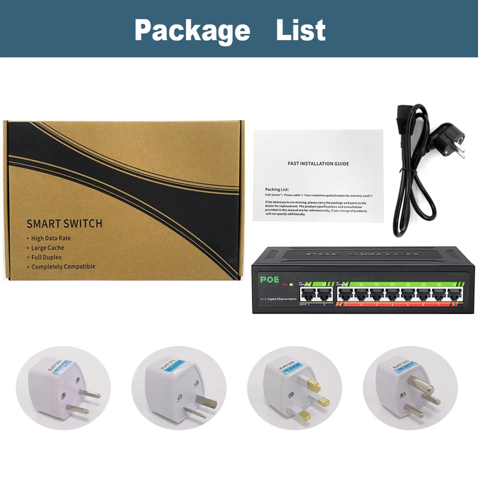 Switch Ethernet Gigabit de 10 Portas com POE, Switch de Rede 1000Mbps com Splitter Ethernet 802.3af/at para Roteador Wifi