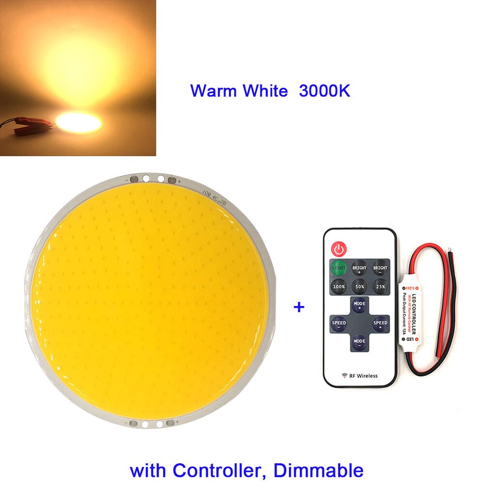 108mm runde panel led-lampe 12v dc cob lys 50w 6000lm med fjernkontroll dimmer 5.9in diameter led-pære for dekorbelysning: Ww rc
