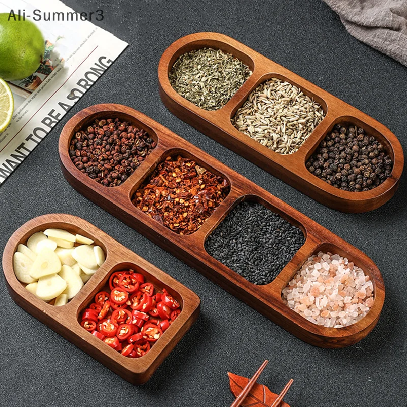 Massivholz-Tablett mit 2/3/4 Fächern für Gewürze, Frühstück, Sushi, Brot, Nachtisch, Alsoßen, Küchen- und Esszimmer-Gewürztablett
