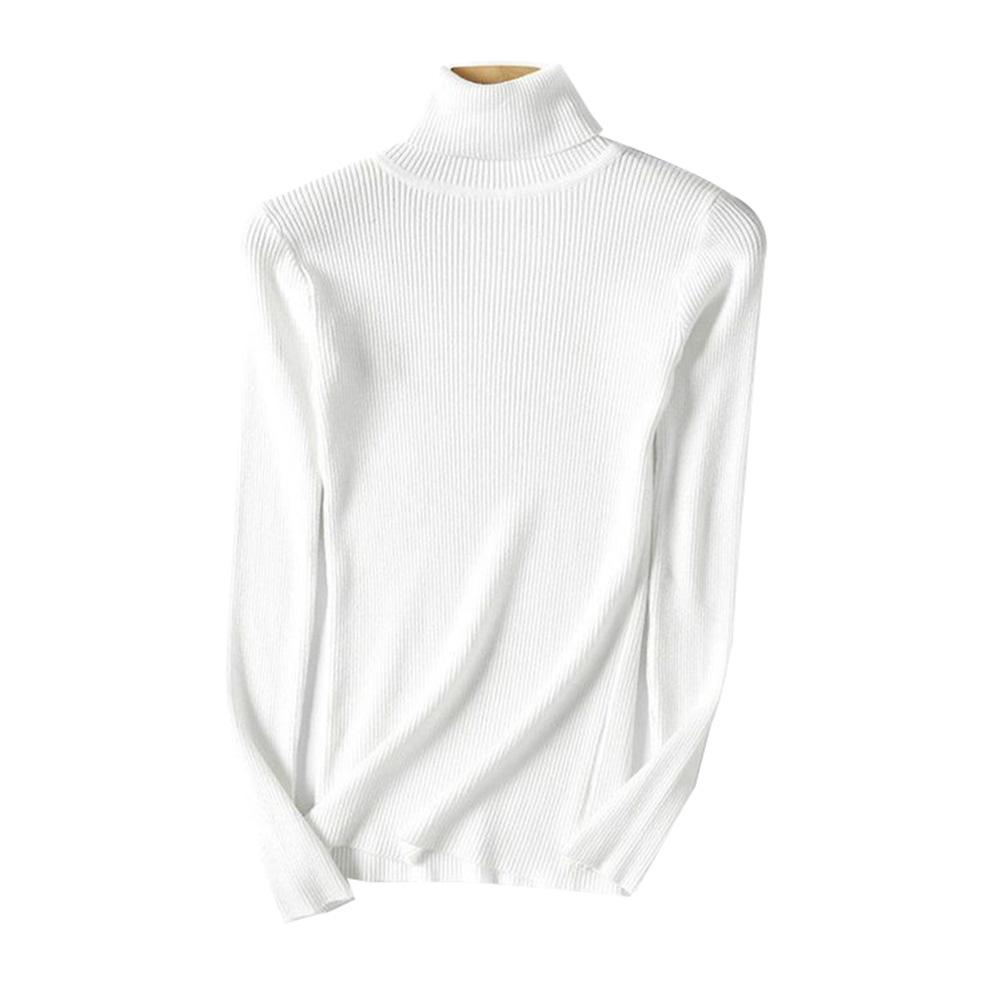 Dam tröjor vinter höst tröja med turtle neck elastisk smal stickad pullover bottentröja dam pullovers tröjor: Vit