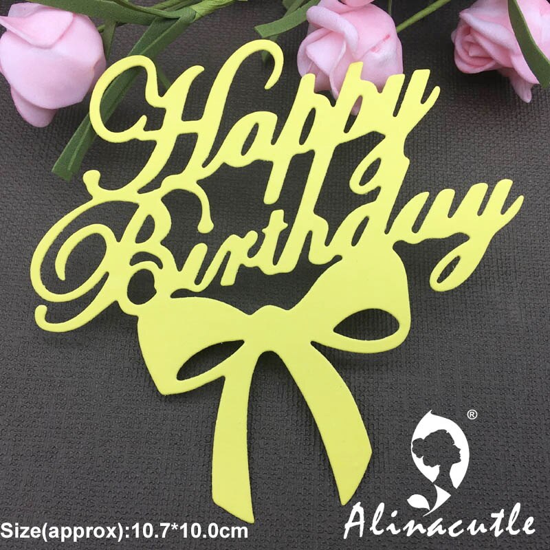 Metalen snijmallen, happy birthday strik, taarttopper, scrapbooking, papierkunst, album, kaart, ponsmes, kunstsnijder