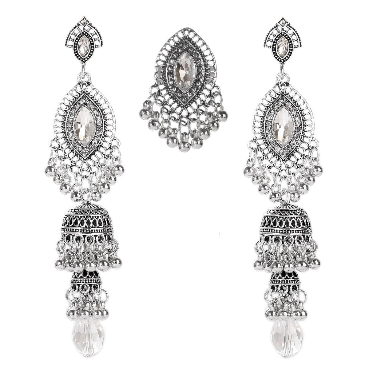 Dam & #39 ;s klassiska silverfärgade pärlörhänge/ringset bijoux bröllopssmycken galgar bohemia röda pärlor jhumka örhängen galgar: Stil 6