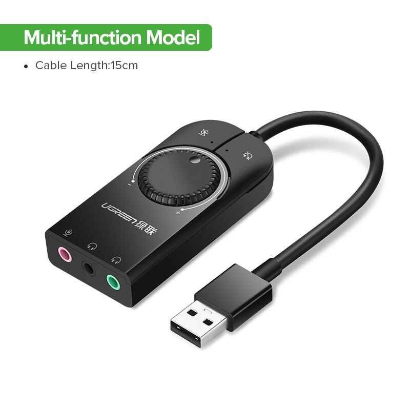 Ugreen External USB Sound Card Audio Jack 3.5mm Cable Adapter For Laptop Windows Mac Linux Headset Adjustable Volume Sound Card