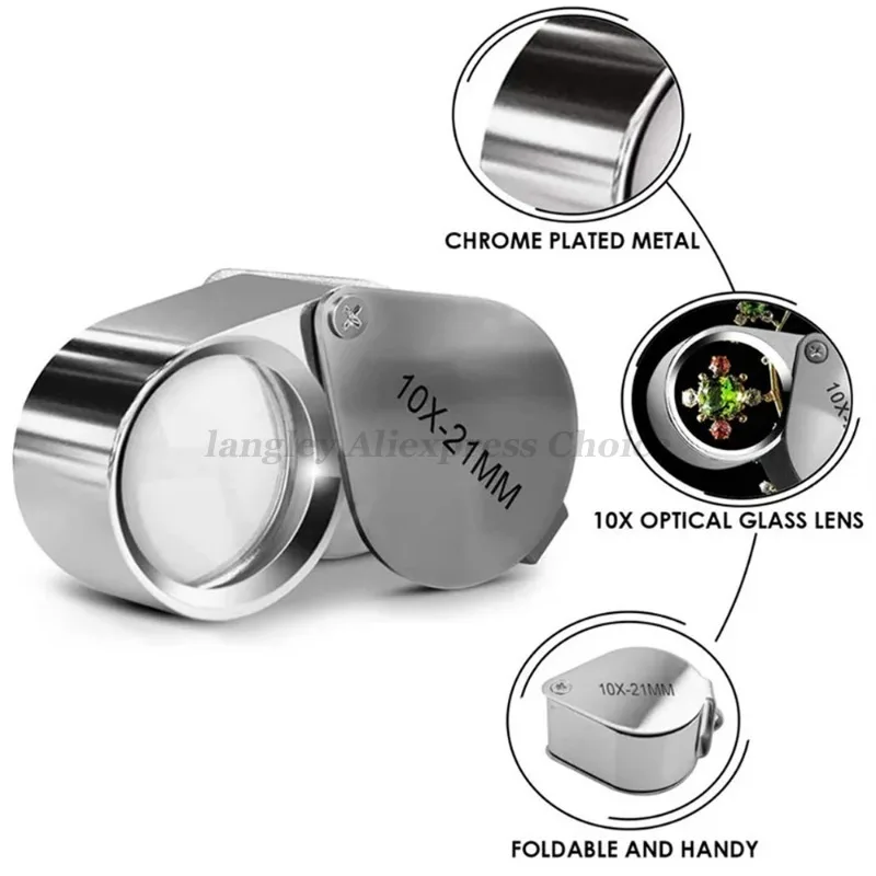 10x20x30X21mm Hoge Vergroting Metalen Opvouwbare Glazen Lens Kleine Draagbare Sieraden Horloge Accessoires Vergrootglas gereedschap