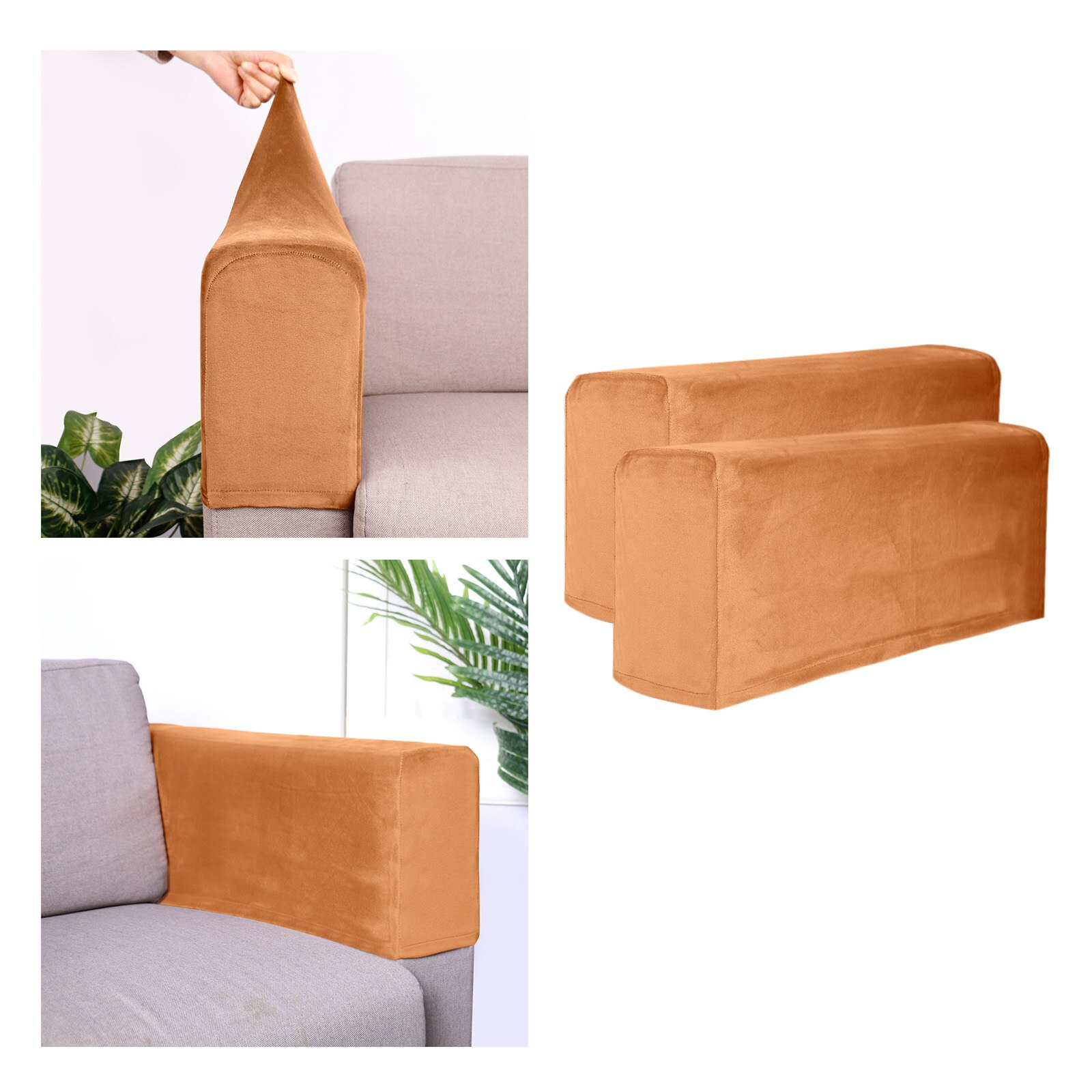2 stk sofa armlæn betræk strækbar aftagelig beskytter til hjemmet skridsikker lænestol betræk stole møbler polyester sofa prote: Kamel
