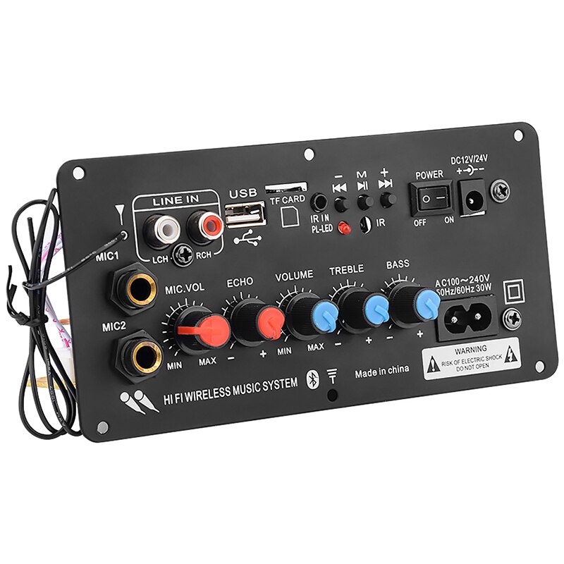 Subwoofer Digital Bluetooth Amplifier Board Dual Microphone Karaoke Amplifier Reverb 220V for 8-12 Inch Speaker US Plug: Default Title