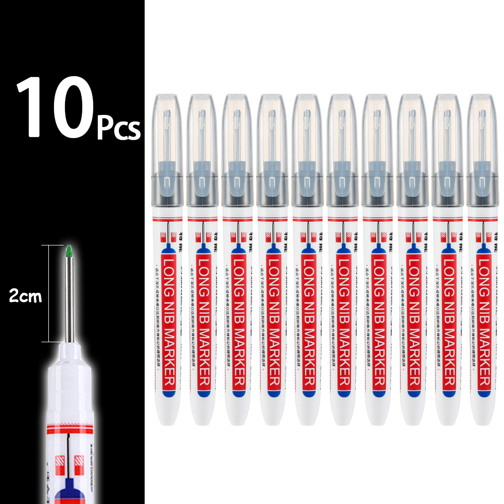 Rotuladores de cabeza larga impermeables de 2cm, rotulador de Agujero profundo para herramientas de carpintería de carpintero de Metal, Blanco/rojo/negro/azul/verde, 5-100 Uds.: Azul