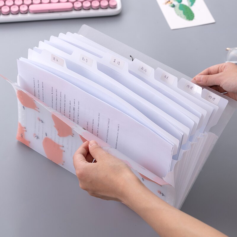 A4 pink flamingo 8 grid document bag file folder expanding cute portable organ bag organizer paper holder office school supplies