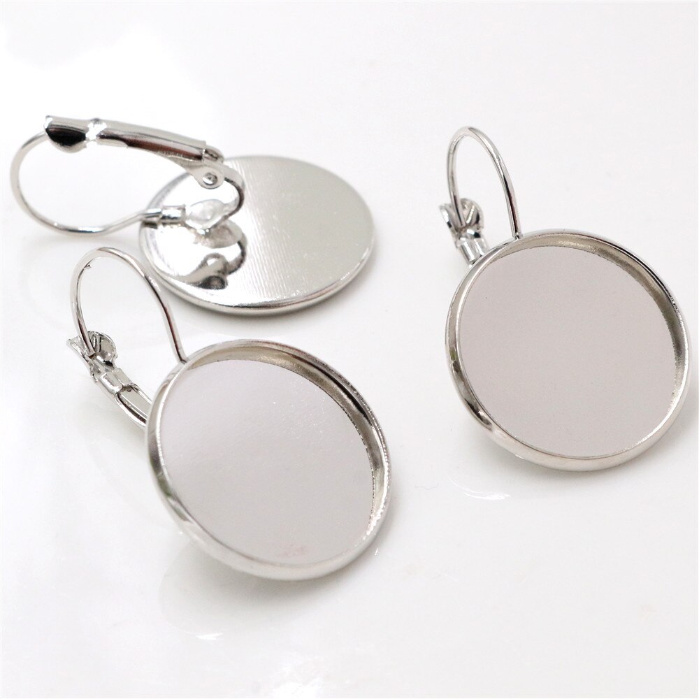 18mm 10 st 9 färger pläterade franska örhängen baksida blank/bas, passar 18mm glas cabochons, knappar; örhängen ramar: Rodium