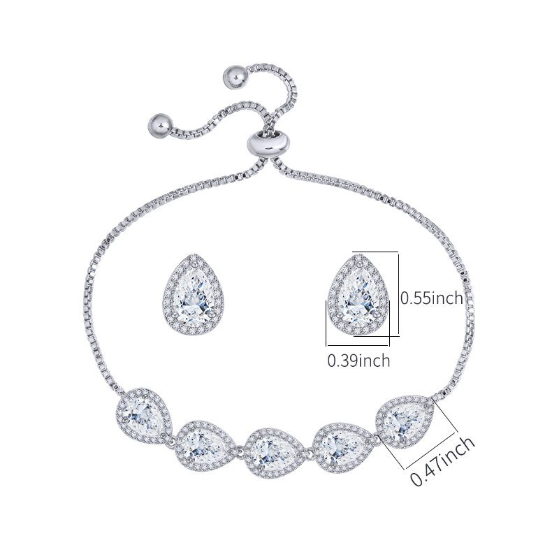 Weimanjingdian Halo Teardrop Zirconia Cz Bruiloft Armband En Oorbel Bruids Sieraden Set Bruidsmeisje Sieraden: 326 set silver