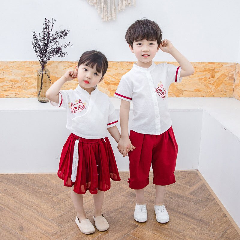 Kids Traditionele Chinese Kostuums Kinderen Schooluniform Pak Meisjes Hanfu Jurk Kind Kleding Oude Chinese Jongens DQS1910: boy suit / 90cm