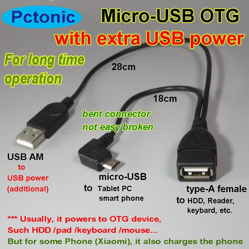 Micro-Usb Host Otg Kabel 2-In-1 Hdd Mobiele Harde Schijf Met Extra Ultra Power Lading kabel Gebogen Supply Voor Xiaomi Huawei