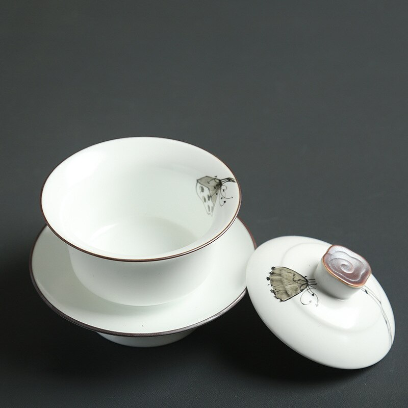 Håndmalet lotus keramik porcelæn gaiwan kinesisk kung fu te sæt testel terrin sancai te kop pu'er kedel