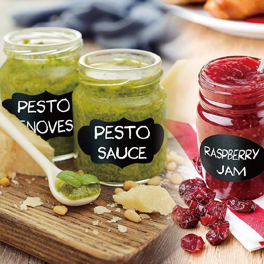 10sheets/80pcs Chalkboard Sticker Mason Jar Craft Handwritten Kitchen Food Storage Jars Stickers Paster Blackboard Black Labels