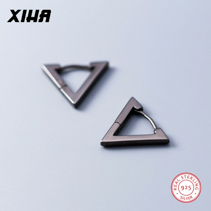 Xiha 925 Sterling Zilver Huggie Kleine Hoepel Oorbellen Voor Vrouwen Meisjes Tieners Black Geometrische Driehoek Oorbellen Sieraden