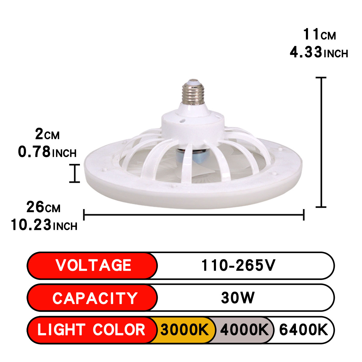 Luz LED para ventilador de techo E27 con control remoto, atenuación, velocidad del viento regulable de 3 velocidades, adecuada para sala de estar, estudio, baño