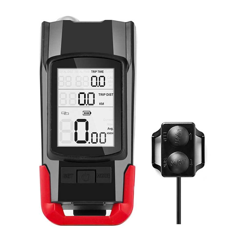 3-in-1 Tachometer + Scheinwerfer + Horn USB Fahrrad Computer 3 Modus Horn Taschenlampe LED Vorderseite Lichter radfahren Tacho: rot Typ1