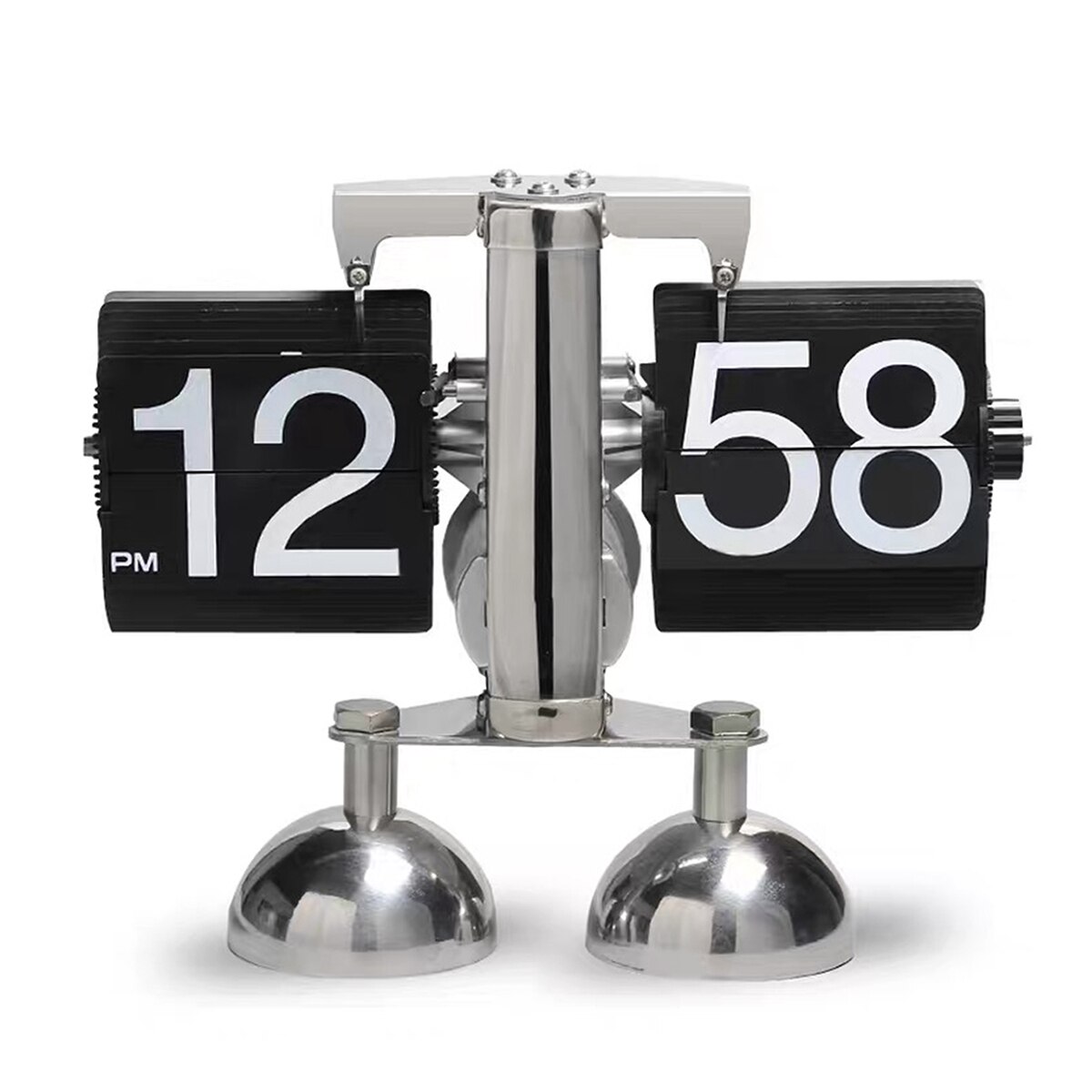 Flip Digitale Klok Kleine Schaal Tafel Klok Retro Flip Klok Rvs Flip Interne Gear Operated Quartz Klok Home Decor: Double Foot Black