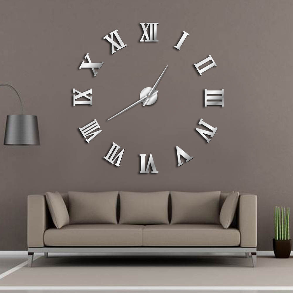 Moderne Diy Grote Wandklok 3D Spiegel Oppervlak Sticker Home Decor Art Giant Wandklok Horloge Met Romeinse Cijfers Grote klok
