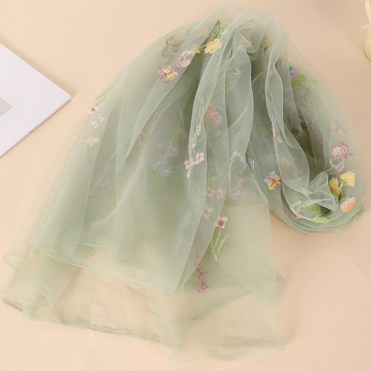 Tulle Fabric Pink Flower Embroidery Mesh Lace Fabric Soft Tulle Lace Fabric for Wedding Party Christmas Decoration