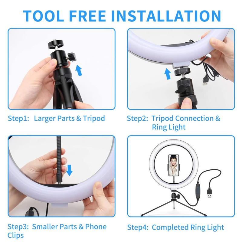 LED Ring Light USB Portable Durable Dimmable 3 Colors Lighting Mode Ring Light 2-in-1Multi-function Phone Holder Self-timer Lamp