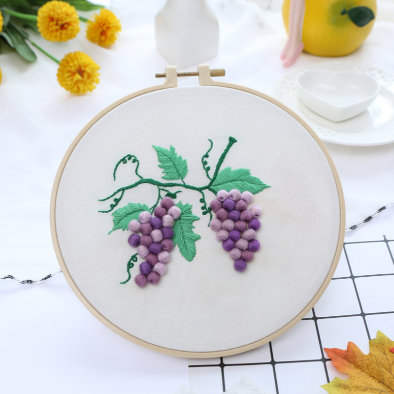 Grape Cluster Embroidery Kit DIY Needlework Houseplant Pattern Needlecraft for Beginner Cross Stitch Artcraft(Without Hoop): C