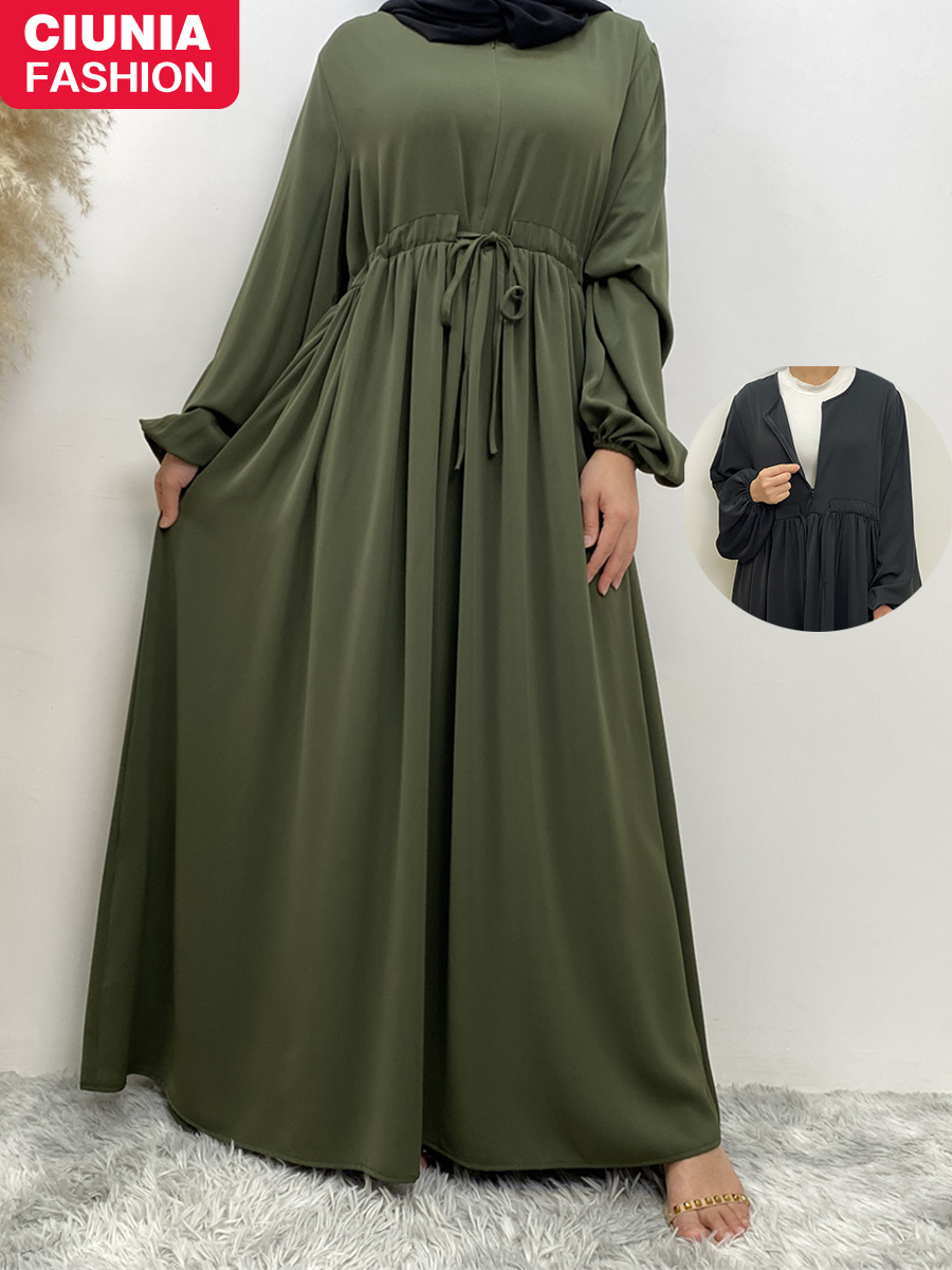 Ramadan Abayas For Women Front Zipper Muslim Hijab Dress Turkey Kaftan Islamic Dresses Hidden Belt Modest Robe Dubai Kimono
