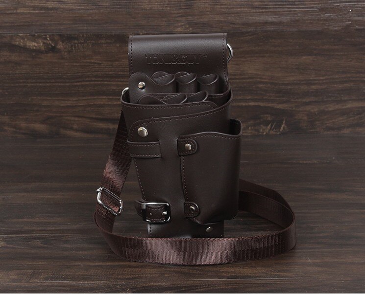 Sac en cuir PU pour coiffeur et barbier, étui à Clips pour ciseaux de coiffure, étui avec ceinture d'épaule à la taille: Marron