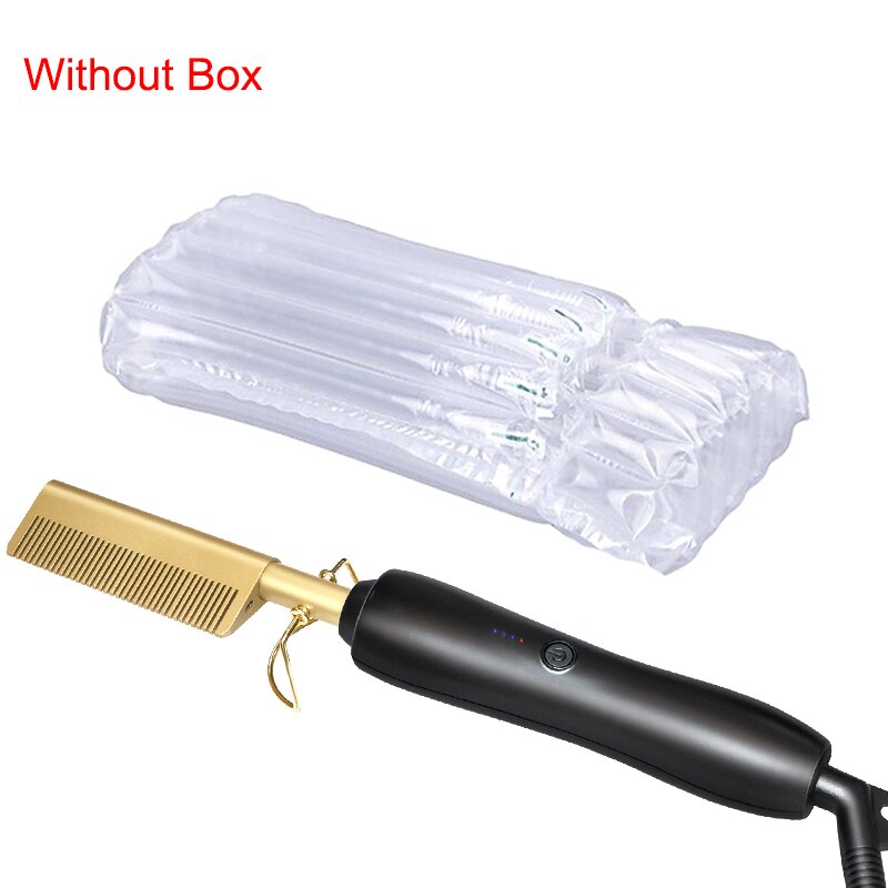 Comb Wet & Dry Hair 450ºF High Heat Hair Straightener Comb Titanium Alloy Electric Curling And Straightening Hair Brush Iron: Black gold no box / UK
