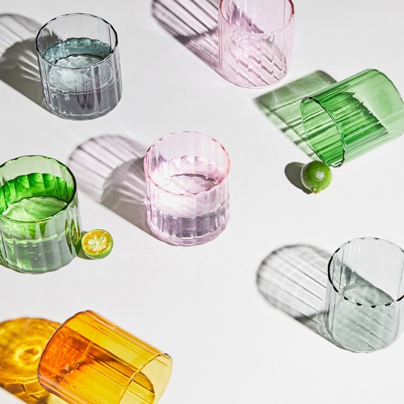 6 farger glass kopper varmebestandig glass kopp brygge krus stripe glass te kontor juice kaffe melk krus familie kopper