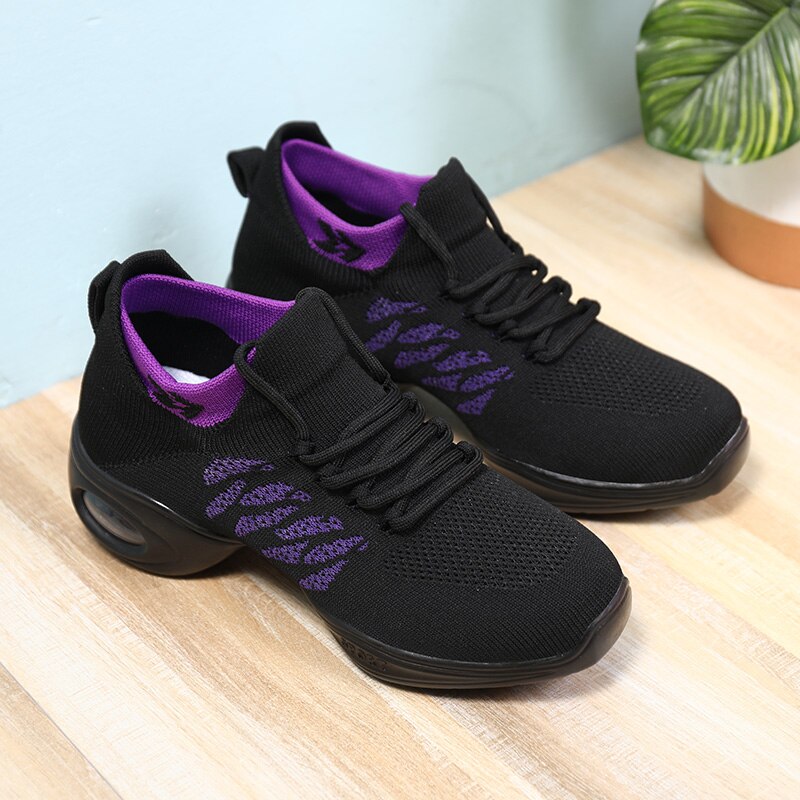 Zapatillas de baile transpirables para hombre y mujer, zapatillas de baile para hombre, zapatos de practica de Jazz, zapatillas de baile modernas para chicas: Black Purple / 4