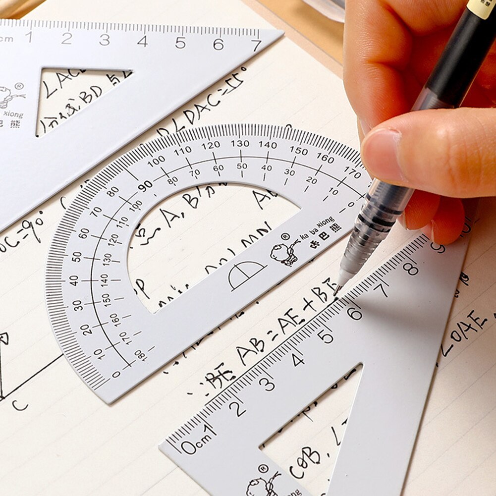 4 pcs/Set Square Triangle Ruler Aluminum Alloy Protractor Set Drawing School Supplies 2 Colors Available
