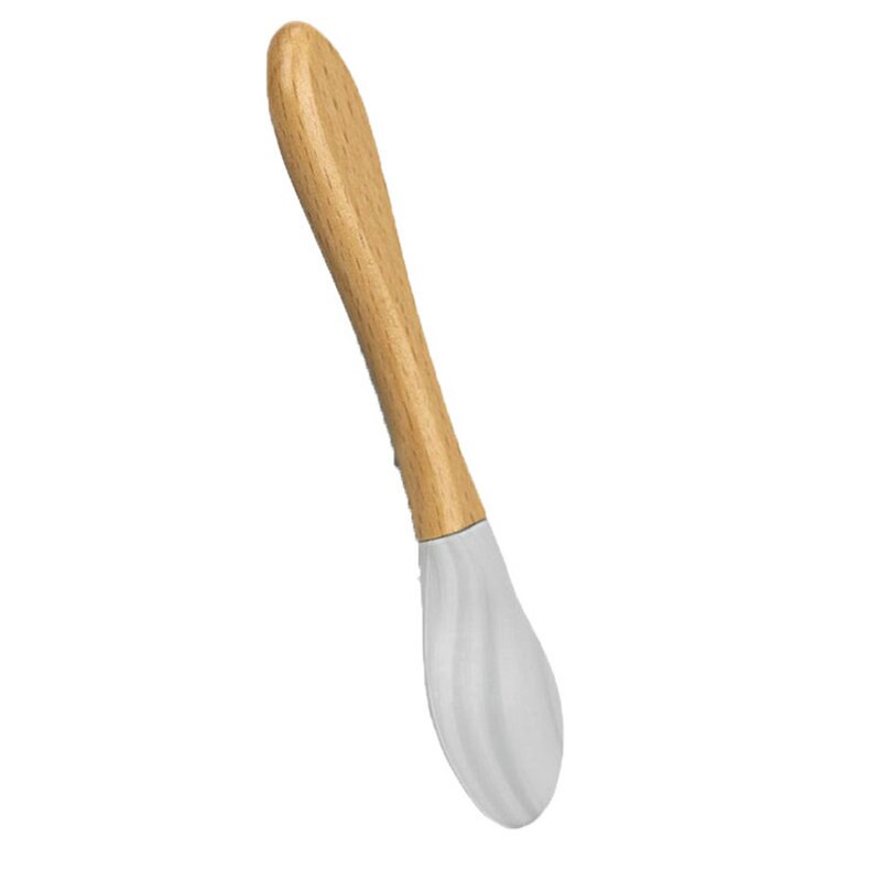 2PCS Baby Bamboo Training Spoons Organic Soft Baby Feeding Silicone Tip Spoon Scoop Easy Grip Handle Toddlers Infant: marble