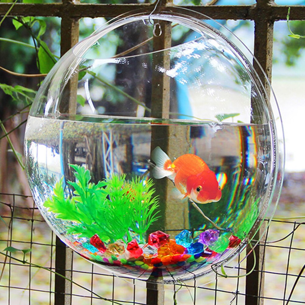 Transparent Wall Mounted Acrylic Fish Bowl Hanging Aquarium Fish Tank Home Decor (15cm Diameter)
