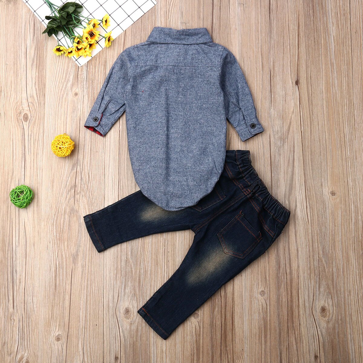Baby sommer tøj småbørn baby dreng bryllup fest galla skjorte romper denim bukser 2 stk jakkesæt formelt outfit herre tøj