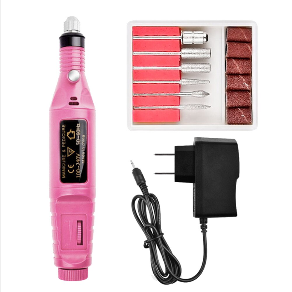 Mini Manicure Nail File Drill Electric Manicure Pedicure Tool Portable Salon Machine MH88: Pink / EU