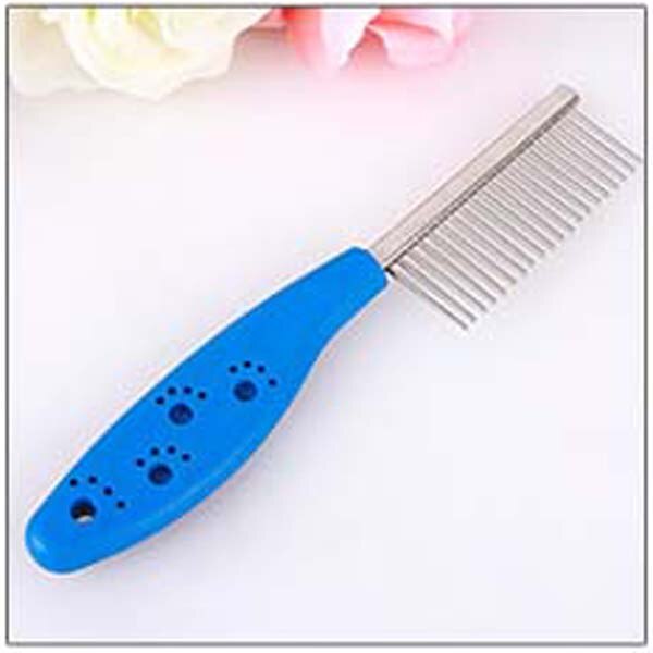 Roestvrijstalen Hond Kam voor Honden Katten Ontharing enkele Rij Rechte Kam Puppy Haar Grooming Tool Pet Producten: Blauw